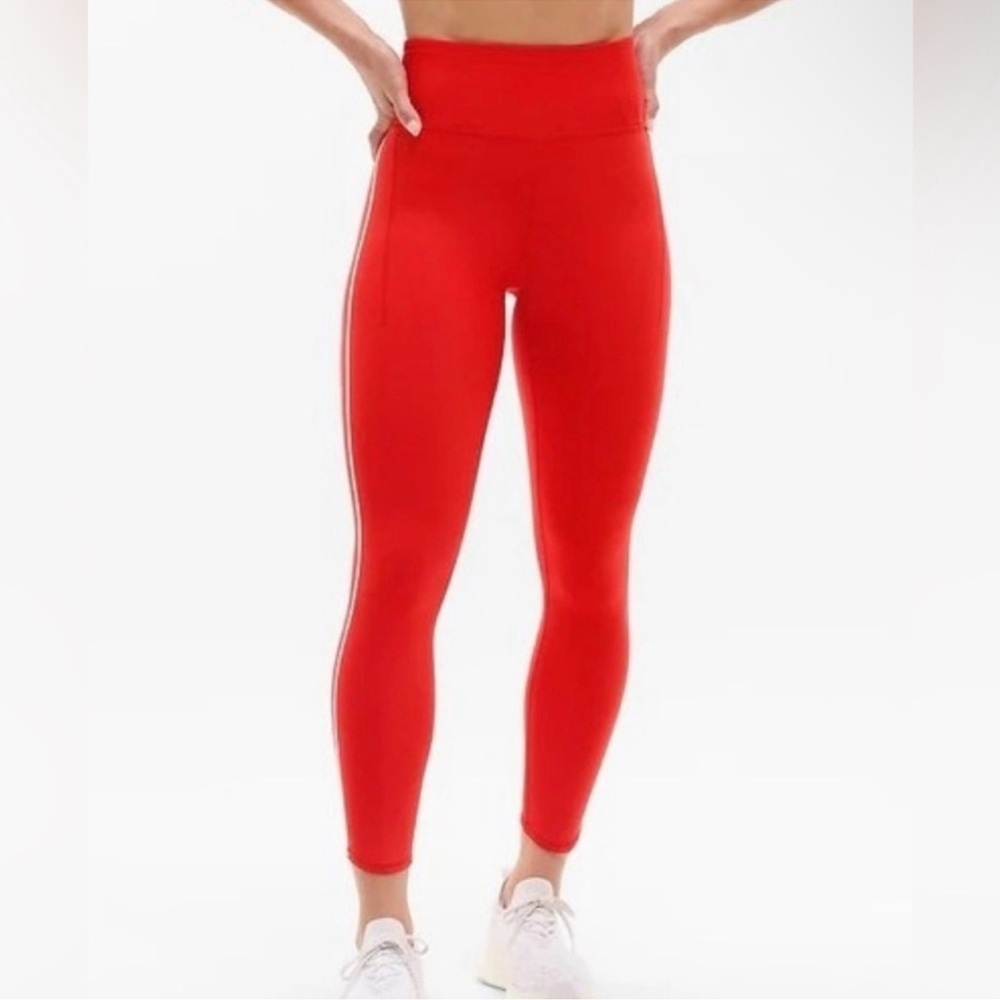 Athleta Pacesetter 7/8 Tipped Tights Leggings Red White Stripe Size Large